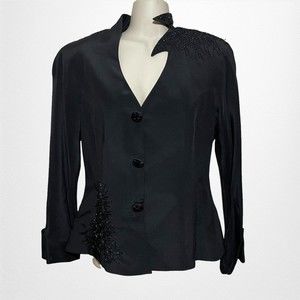 Womens Adrianna Papell Evening Black Beaded Skirt Suit Set Sz 4 Elegant Silk